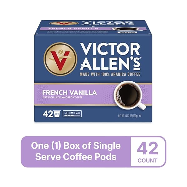 VICTOR ALLEN’S COFFEE FRENCH VANILLA FLAVORED COFFEE, MEDIUM ROAST, 42 COUNT, SINGLE SERVE COFFEE PODS FOR KEURIG K-CUP BREWERS
