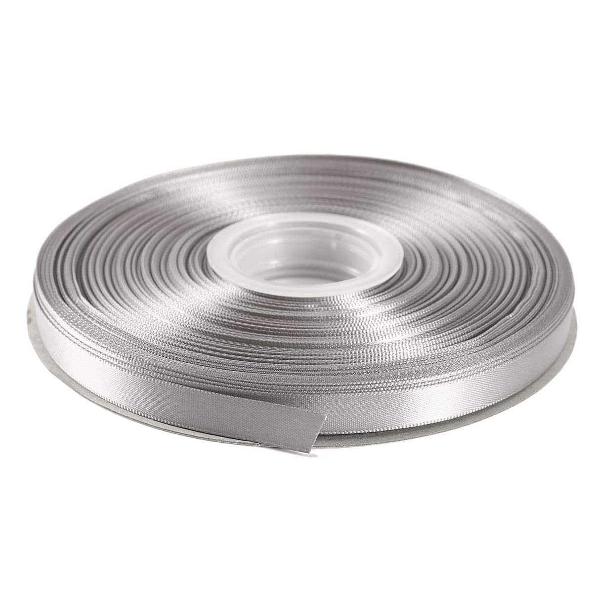 ITIsparkle 9mm Double Faced Satin Ribbon 45 Meters-Roll Set for Gift Wrapping Scrap Books Party Favor Hair Braids Baby Shower Decoration Floral Arrangement Craft Supplies, Silver Ribbon