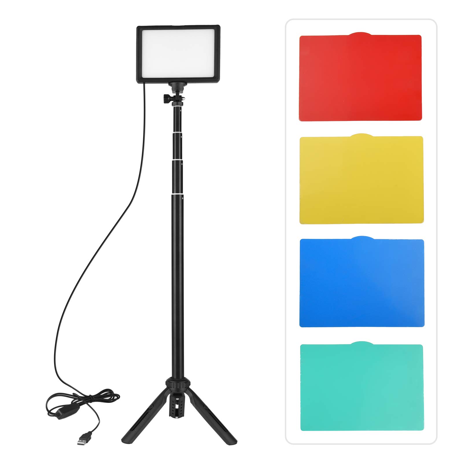 Andoer LED Video Light 3200K-5600K Dimmable USB Video Light Kit with 5 Colour Filters Adjustable Tripod Cold Shoe Holder, Studio Light for Live Streaming, Video Conference, Vlogging, Photography