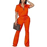 2 Piece Outfits for Women Short Sleeve Zipup Jacket Wide Leg Pants Retro Pure Color Tracksuit Sport Set Wine Red