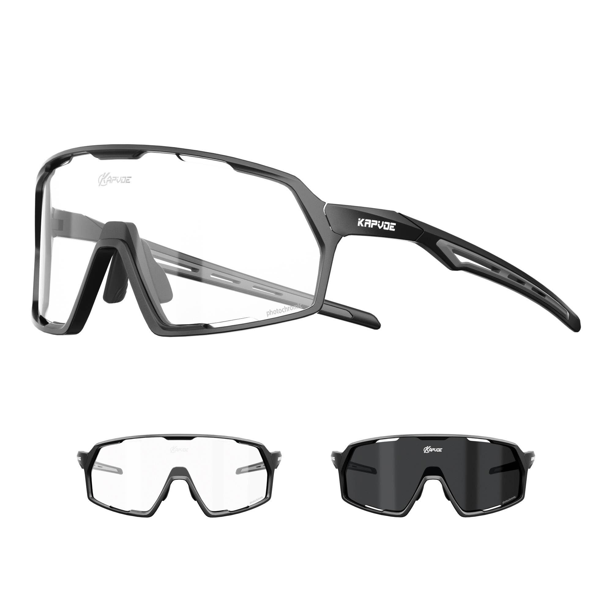 KAPVOE Photochromic Cycling Glasses Men Women Clear Mountain Bike Sunglasses MTB Bicycle Riding Sports Triathlon Running