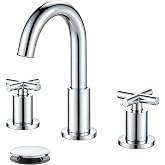 gotonovo 8&rsquo;&rsquo; Bathroom Sink Faucet 3 Hole Polished Chrome,Curved Spout | Widespread Bathroom Faucet,6-16&rsquo;&rsquo; Vanity,Sink,RV,Lavatory,2 Cross Handle,SUS304,360&deg; Swivel Spout,24&rsquo;&rsquo; cUPC Hose,Pop Up Drain