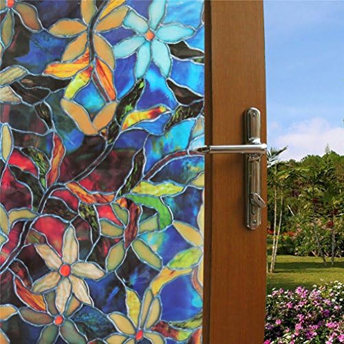 LikeSnow 3D No Glue Privacy Window Film Decorative Waterproof Static Stickers Cling Stained Glass Covering Window Film 17.7" by 78.7" Heat Control &amp; Anti UV Window Cling (Magnolia)