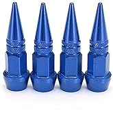 Car Tire Valve Stem Caps 4 PCS | Universal Stem Covers | Anodized Aluminum Tire Valve Cap Set | Air Caps Cover Car Wheel & Tire Accessories Trucks Motorcycles SUVs Bikes (Blue, Spiked Shape 45mm)