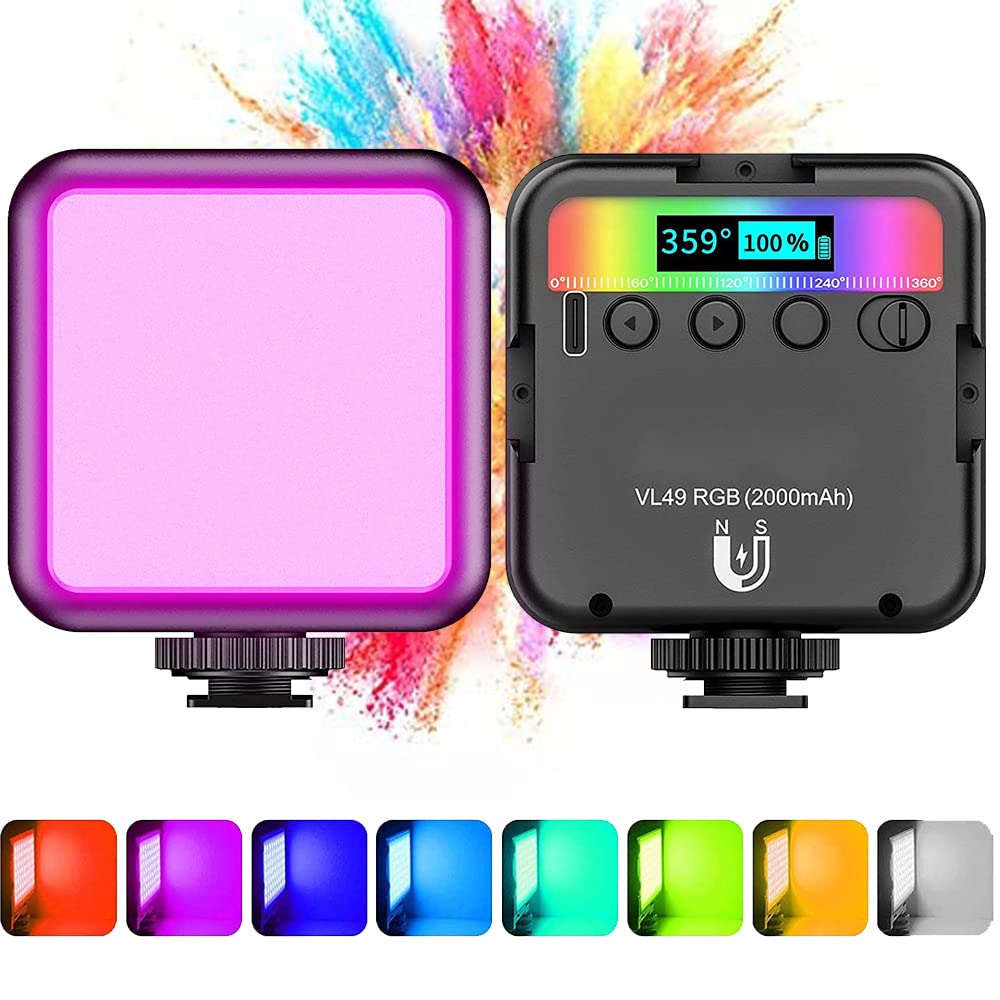 RGB Led Video Light, Mini Led Camera Light with 3 Cold Shoe Mounts, Photography Lights Magnet Adsorption, 2500K-9500K, Brightness Adjustable Portable Photography Lighting