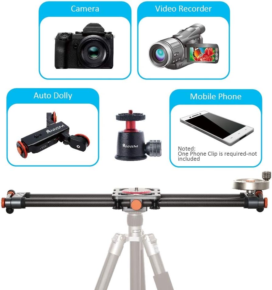 ANNSM 24 inch/60 CMs Carbon Fiber Rail Camera Slider with 1/4 inch Screw Mount Belt Pulley Flywheel Driving Length Adjustable Legs, Carry-on Bag Loading up to 18lbs /8Kgs for DSLR Cameras/Camcorders : Camera & Photo