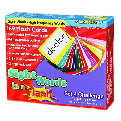 Edupress EP-2318 Sight Words in a Flash Learning System: Set 4, Challenging, Grade: 4+, 1.5" Height, 4.5" Wide, 5" Length (169 Cards per Set)