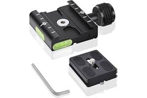 UTEBIT 50mm Arca Swiss Quick Release Plate, Aluminum QR Clamp Adapter Set with 3/8"&1/4" Screw Hole, Built-in Bubble Level Compatible with Manfrotto DSLR Camera Tripod Ball Head Monopod