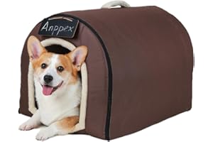 ANPPEX Medium Igloo Dog House Indoor,XL Size Dog Cave for Medium and Large Dogs,2-in-1 Washable Covered Dog Bed,Brown