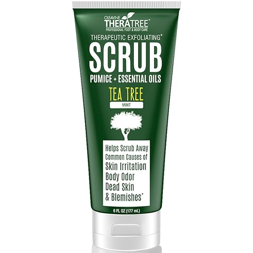 Tea Tree Oil Exfoliating Scrub with Activated Charcoal, Neem Oil & Natural Pumice by Oleavine TheraTree