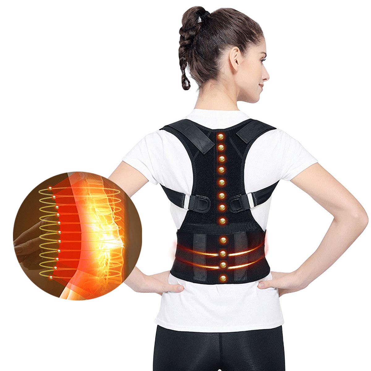 Magnetic Therapy Posture Support Back Brace - Magnetic Medical Grade Adjustable Posture Humpback Corrector Brace Shoulder Back Waist Support Belt Lumbar Support for Lower and Upper Back Pain
