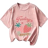 RoseSeek Girl's Graphic Print Tee Shirt Round Neck Short Sleeve T Shirts Summer Cute Trendy Tops