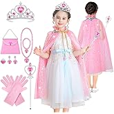 AOMIG 11PCS Princess Cape Set, Princess Cape Clothes With Crown, Wand, Jewelry, and Bag