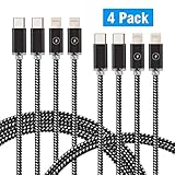 Kinbashi 4 Pack ( 2x3FT , 2x6FT ) USB-C to Lightning 8Pin, Lightning to Type-C Charging Cable (Grey-in-Black)