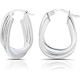 Hoops & Loops 925 Sterling Silver Square-Tube Twisted Intertwined 15mm Double Square Hoop Earrings for Women, Silver, Yellow & Rose Gold