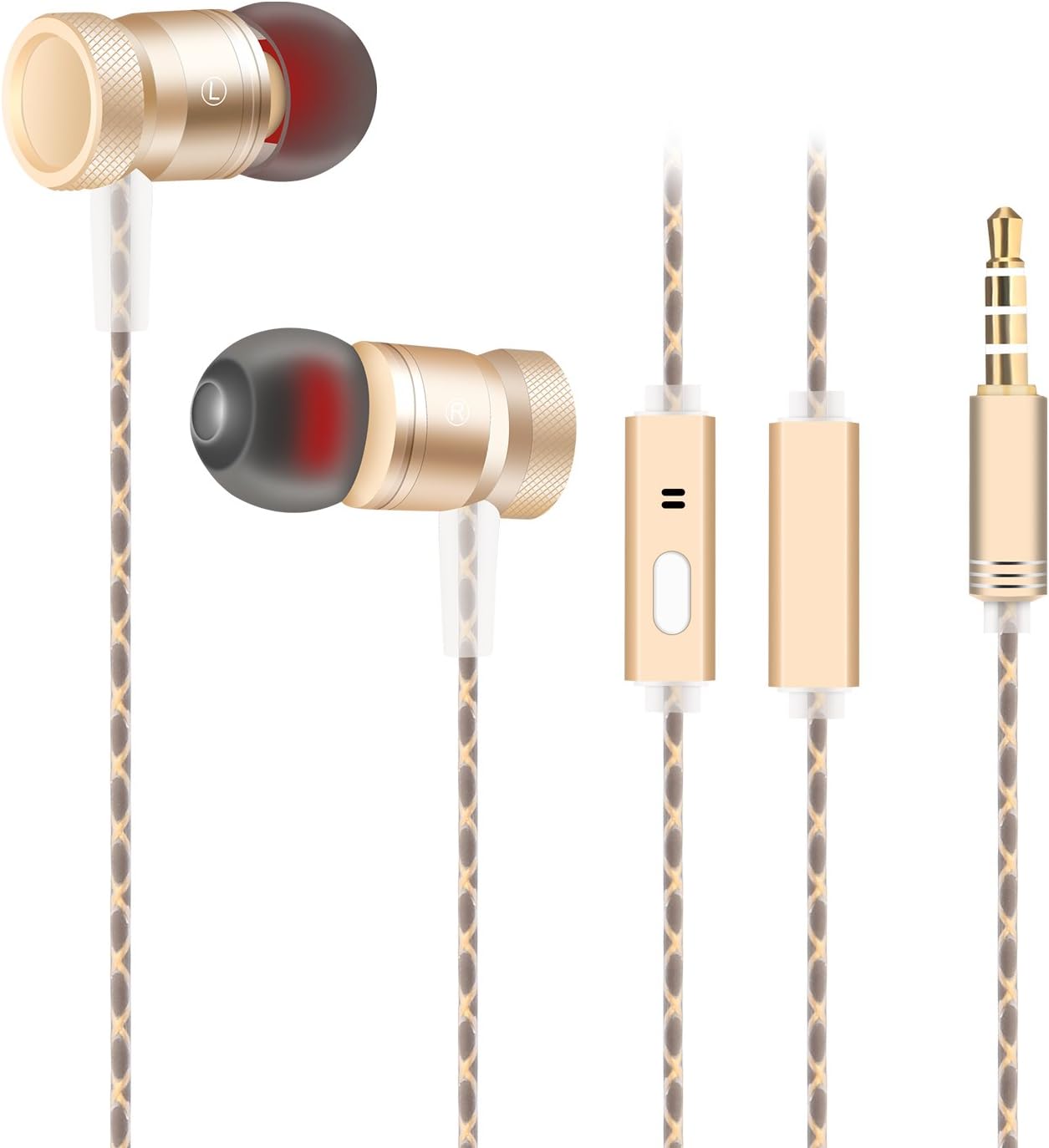 AOKII Wired in-Ear Earbud Headphones with Mic & Remote Control,Comfortable Earphones Compatible for iPhone,Android (Gold)