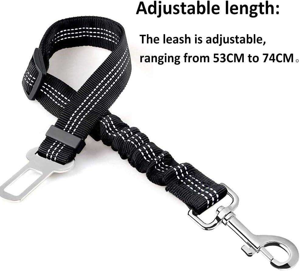 YUIP 1 Pack Car Seat Belt for Pets Adjustable Safety Heavy Duty elastic Leads Harness for Cars with Elastic Nylon Bungee Buffer Seat Belt Dog Car Safety Harness Restraint (Black) - Image 3