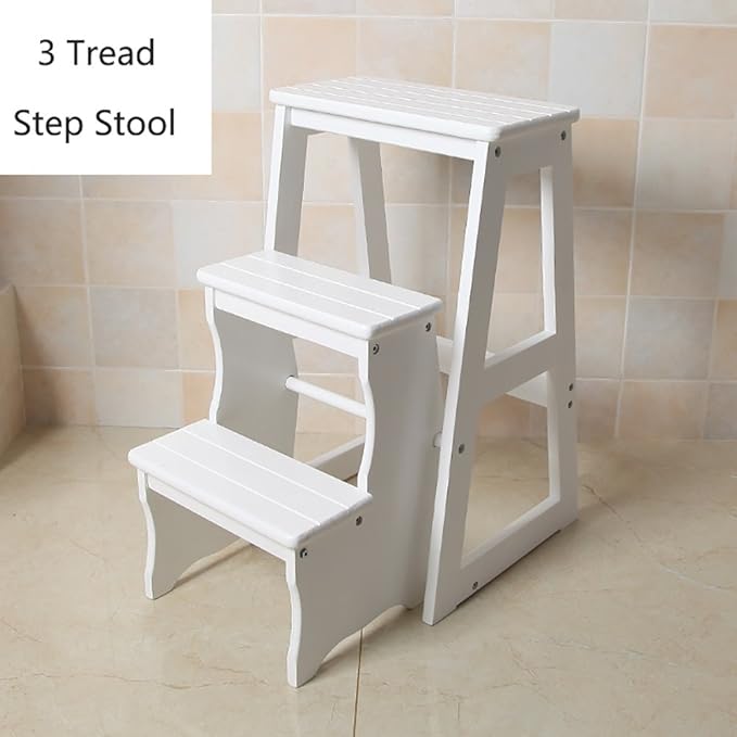 Folding Stepladder Wood 3 Step Stool For Adults Kids Kitchen Wooden