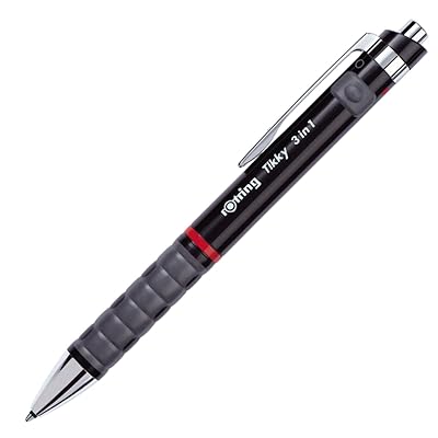 rOtring 1904360 Tikky 3-in-1 Mechanical Pencil/Ballpoint Pen/Highlighting Pen, 0.5 mm, Black Barrel, Black &amp; Red Ink