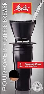 Melitta Cone Pour-Over Coffee Brewer and Ready Set Joe Mug, Black