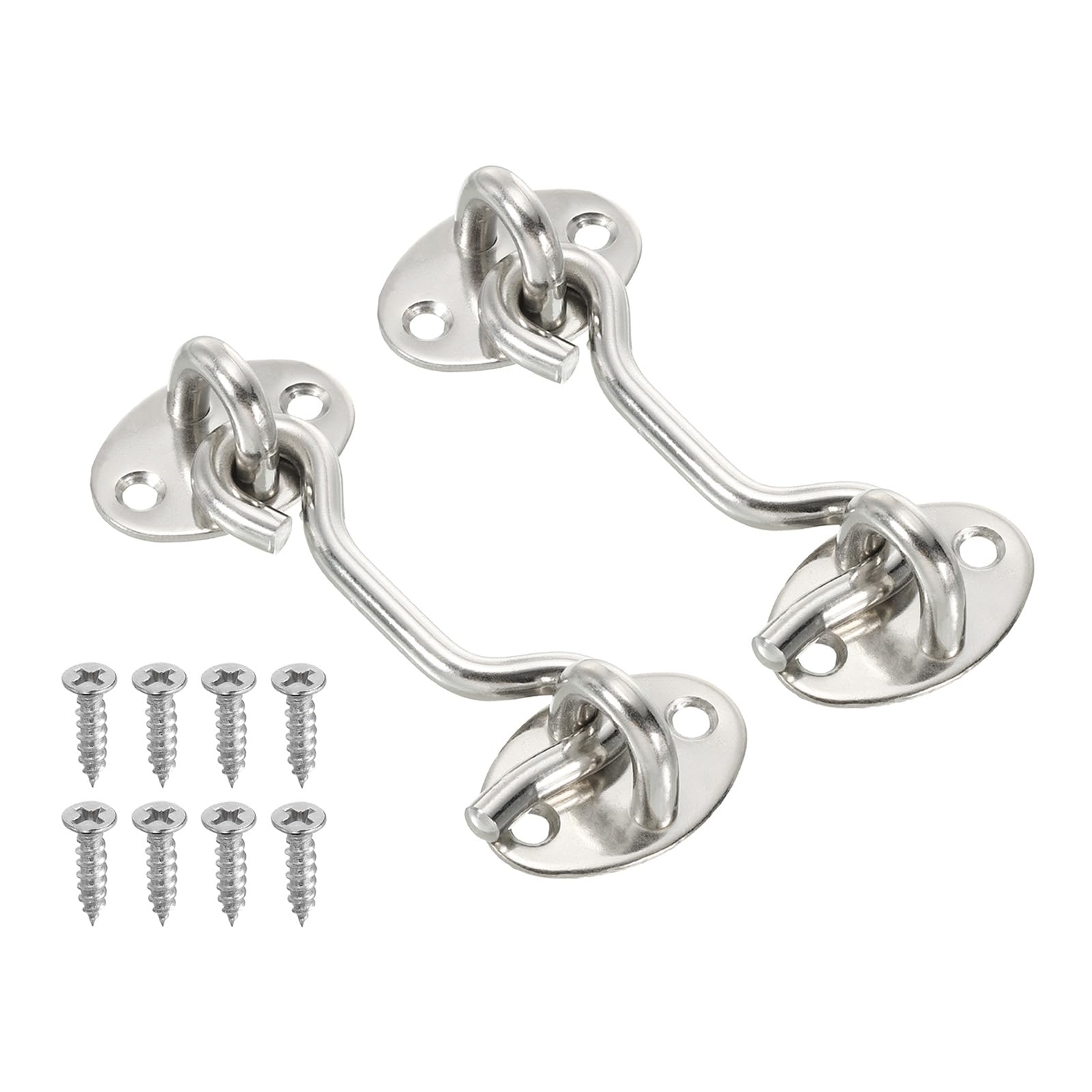PATIKIL 3 Inch Hook Eye Latch, 2 Pack Stainless Steel Privacy Hook and Eye Latch Gate Latch Lock for Window Sliding Door Barn Door, Silver Tone