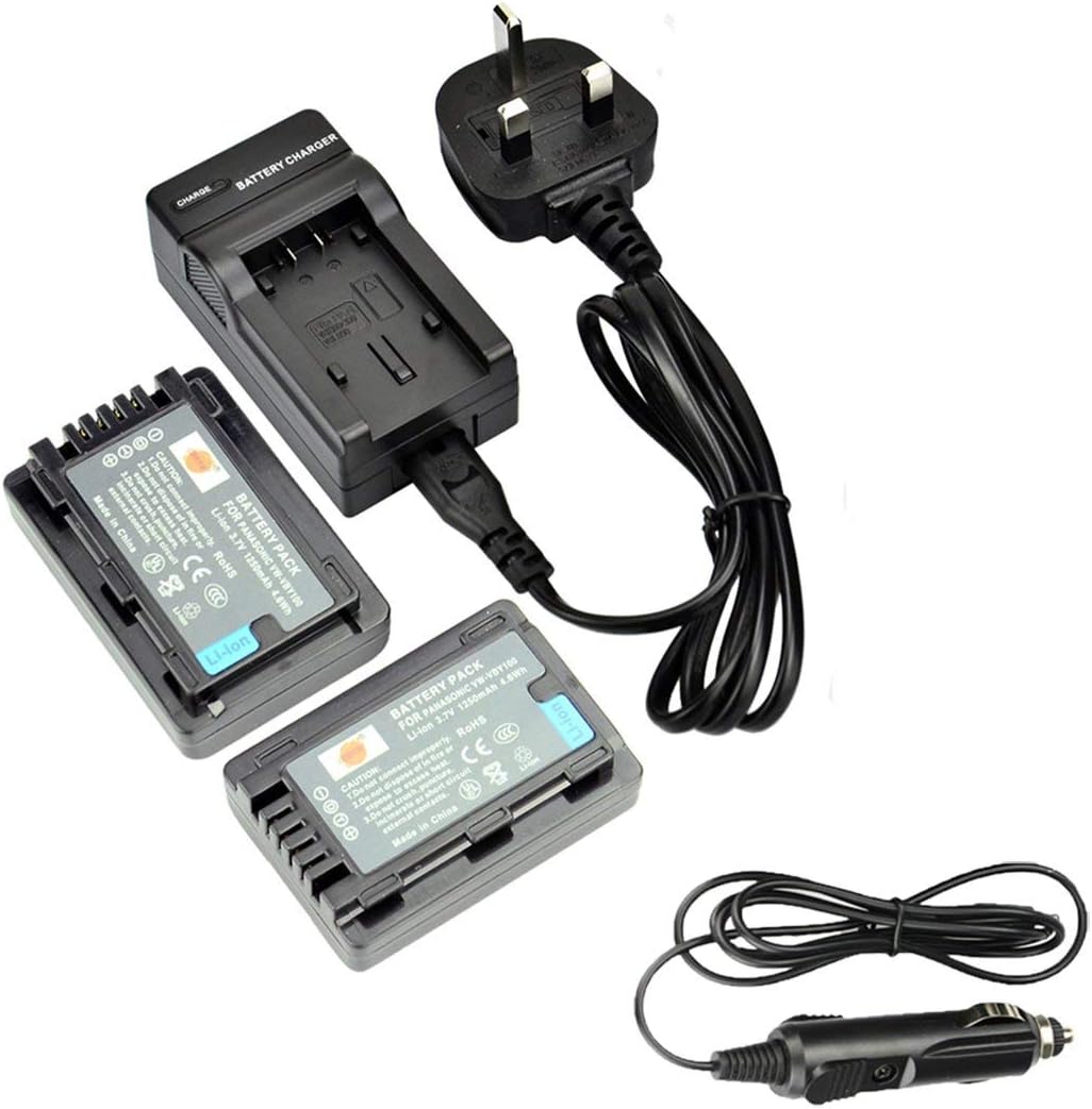 DSTE 2pcs VW-VBY100 Replacement Li-ion Battery + Charger DC106U for Panasonic HC-V110, HC-V110K, HC-V110G, HC-V201, HC-V201K