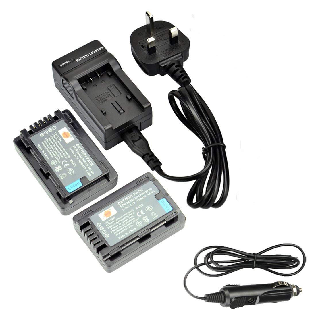 DSTE 2pcs VW-VBY100 Replacement Li-ion Battery + Charger DC106U for Panasonic HC-V110, HC-V110K, HC-V110G, HC-V201, HC-V201K