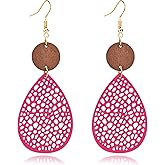 Bohemian Wood Earrings for Women Unique Handmade Lightweight Vintage Boho Natural Multilayer Geometric Teardrop Wooden Dangle Drop Statement Earrings Jewelry