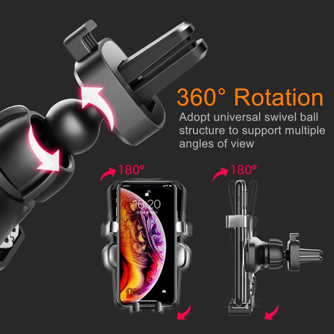 KIART Mini 360° Rotation Pocket Car Vent Phone Holder Mount, Cell Phone Stand Cradle Air Vent Clip Silicone Pad Fit for iPhone, Samsung, LG, Pixel and Smart Phones up to 6.5\