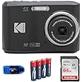 KODAK Pixpro FZ45 Digital Camera Bundle, Includes: SanDisk 64GB SDXC Memory Card, Spare Batteries and Card Reader (4 Items) (Black)