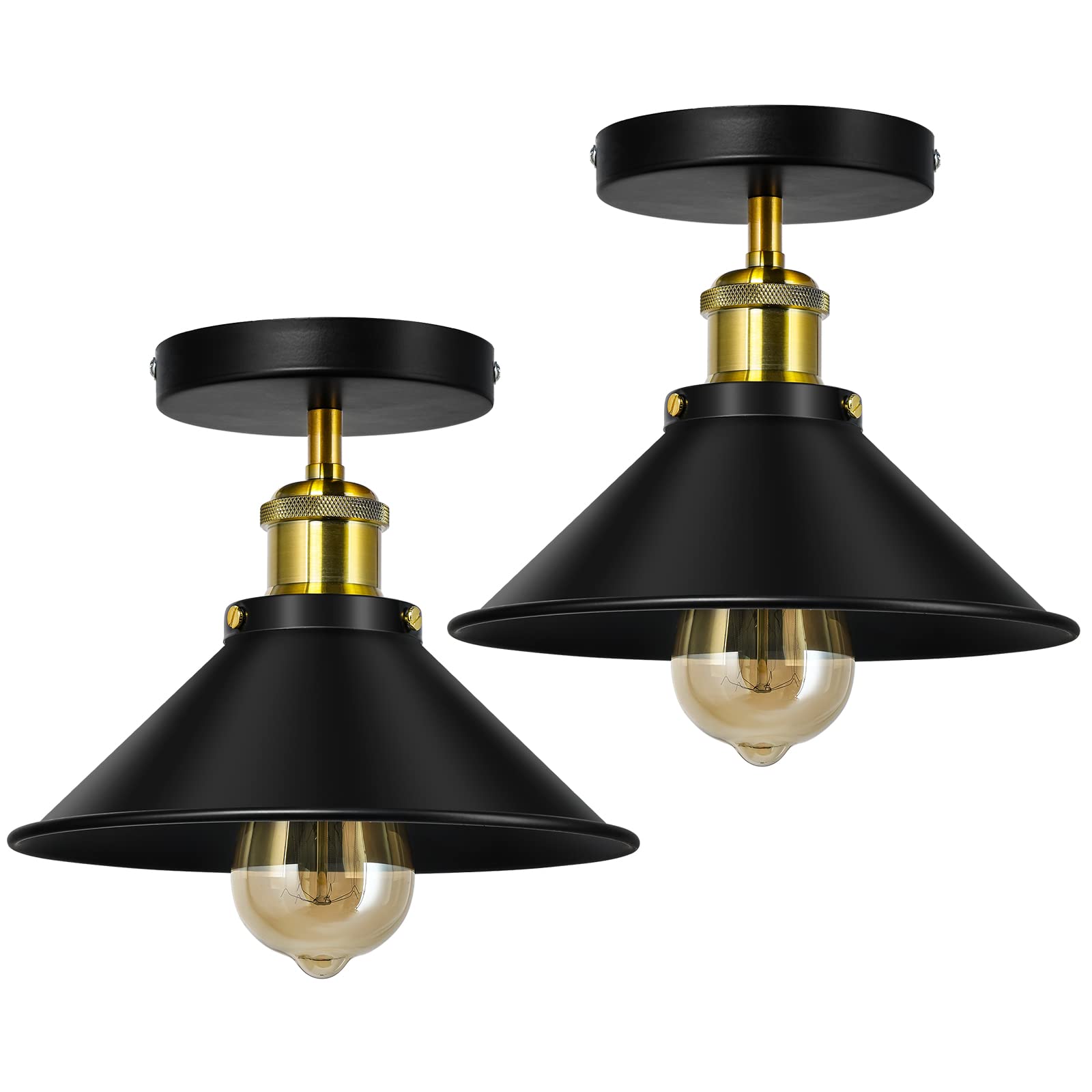 Licperron Vintage Ceiling Lights for Living Room Black Metal Industrial Ceiling Light Fixture E27 for Kitchen Bedroom, 2 Pack