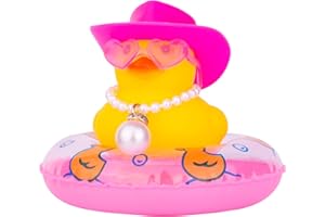MuMyer Yellow Duck Car Ornaments Rubber Duck Car Dashboard Decorations with Love Glasses Mini Swim Ring Sun Hat