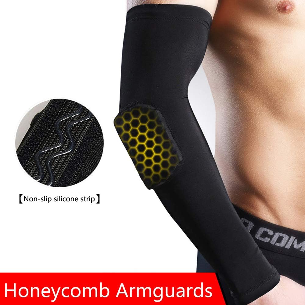 2PCS Elbow Padded Sleeve Compression Arm Guard Honeycomb Elbow Pads for Volleyball, Basketball, Football, Cycling Outdoor All Contact Sports,Youth Adult Sizes: Clothing