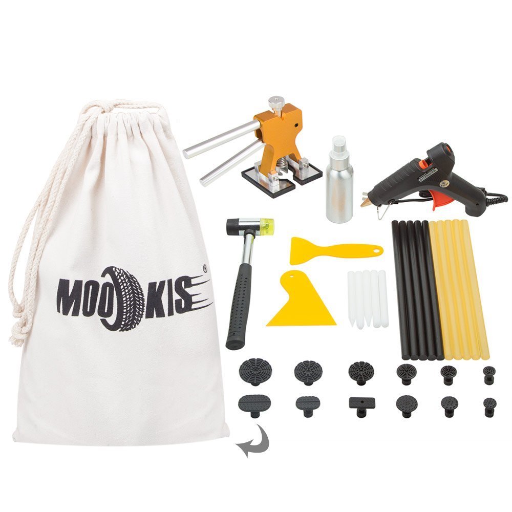 Mookis Outils Débosselage sans peinture,Réparation dent de Paintless,34 pcs Carrosserie outils kits Extracteur de colle bosse voiture Pistolet à colle