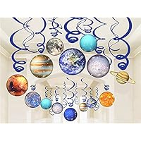 LINDOO 30Pcs Solar System Party Supplies - Outer Space Party Planet Hanging Swirl Decorations