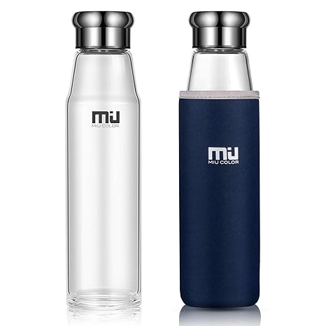 MIU COLOR® Stilvolle Tragbare 700ml Glasflasche Größere Kapazität Trinkflasche mit Nylon-Tasche für Auto, ohne Teesieb