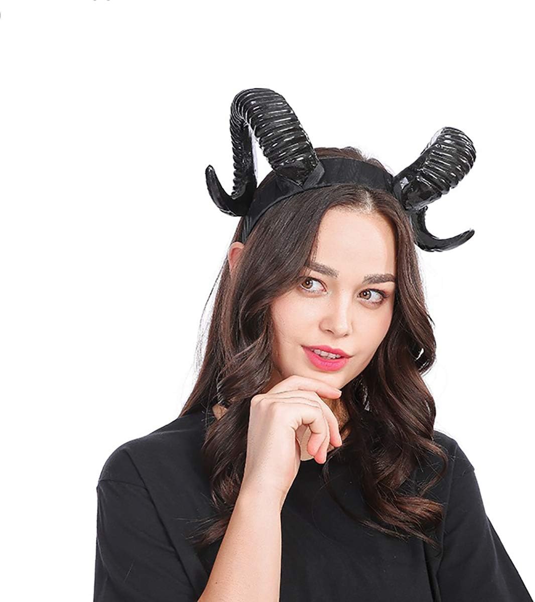 Yuemengxuan Halloween Costume Gothic Sheep Horn Hoop Headband Cosplay Photo Props Hair Accessory Handmade
