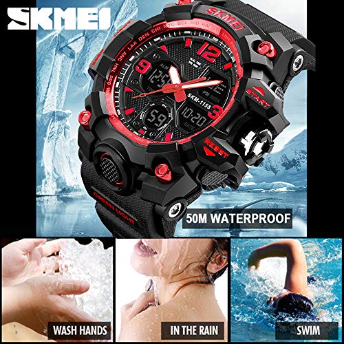 Gosasa Big Dial Digital Watch S Shock Men Military Army Watch Water Resistant LED Sports Watches (Red) - Thumbnail 3