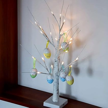 Amazon Co Jp Holitown イースターデコレーション リトルバーチツリー イースターエッグライト付き 24led 24インチ 電池式 プリライト 小枝のツリーライト イースター祭の装飾用 ホーム キッチン
