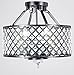 New Galaxy 4-Light Antique Black Round Metal Shade Crystal Chandelier Semi-Flush Mount Ceiling Fixture