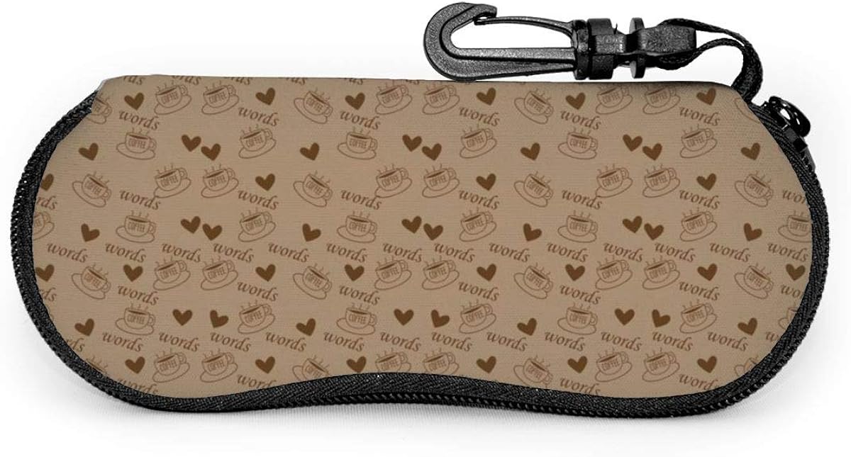 Glasses Case With Carabiner Espresso Black Coffee Brown Portable Neoprene Zipper Sunglasses Soft Case