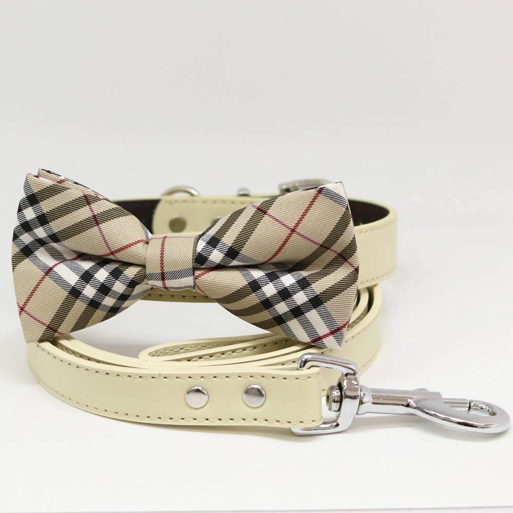Dog Bow Tie collar and Leash, Dog bow tie collar, Ivory
