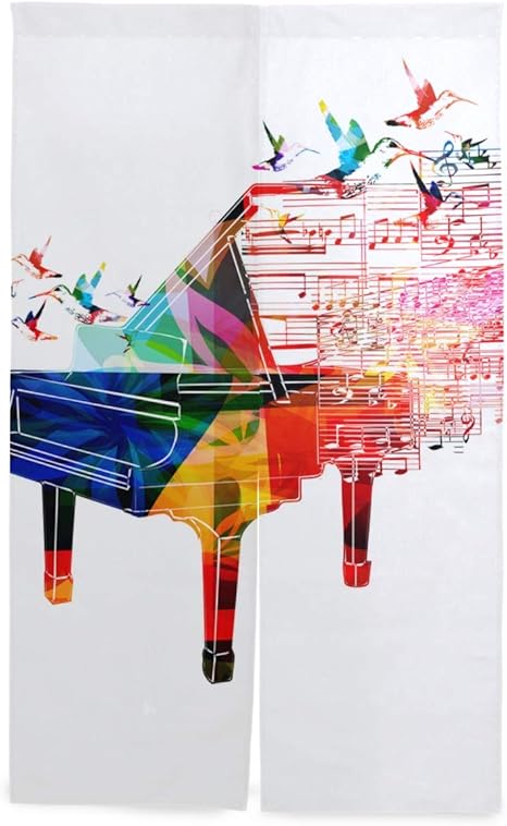 Amazon Patinisa のれん 暖簾 和風 カーテン かわいい お洒落 デザイン 和室 洋室兼用 リビング 台所 洗面所 玄関用のれん 間仕切り 目隠し カラフルなピアノデザインハチドリ 縁起物 開運のれん 風水 置物 ファブリック お部屋 飾り インテリア雑貨 ブル のれん