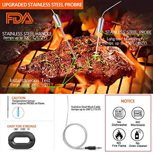 Beaspire Bluetooth Meat Thermometer for Grilling with APP (2 Probes) Digital Wireless Remote Grill BBQ Smoker Thermometer Oven Safe for Smokers Kitchen Food Cooking