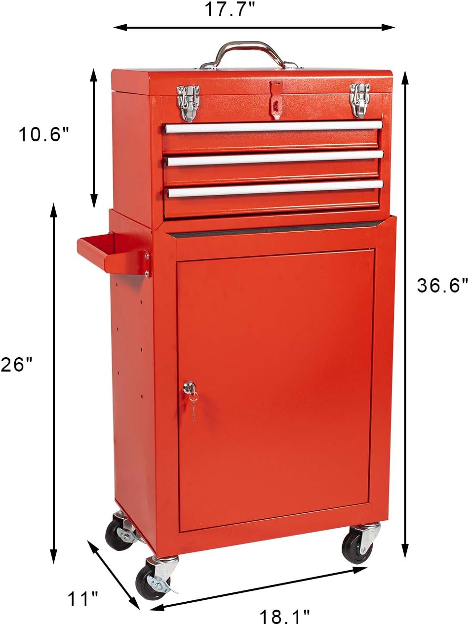 10 drawer tool box on Tool Organizers 3 Drawer Tool Chest Rolling Storage Cabinet With Sliding Drawers Keyed Locking System Toolbox Organizer With 4 Wheel Rolling For Garage And Warehouse Red Power Hand Tools