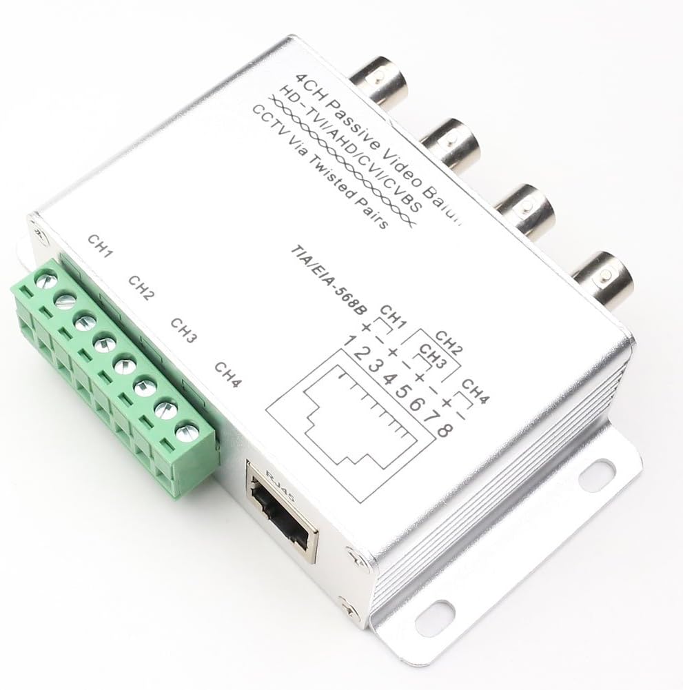 ANHAN 4 CH Passive Video Balun Transceiver,Support HD 720P/1080P CVI/TVI/AHD for CCTV Camera, BNC Female Converter(Aluminium Alloy Shell) 1 Pack