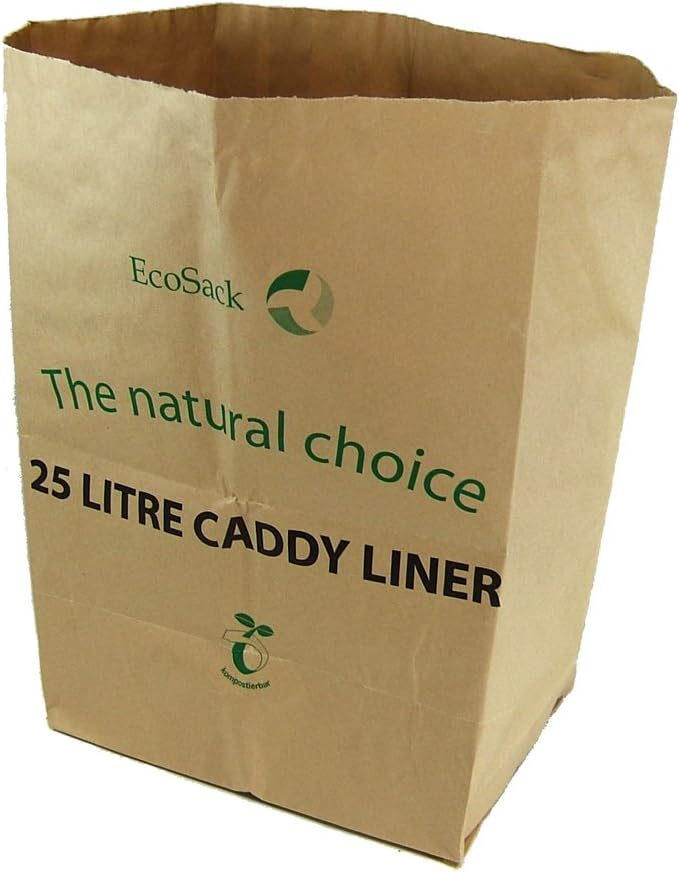 25 Litre x 10 Paper Compostable Bags Kitchen Caddy Liners, Food Waste Bin Liners
