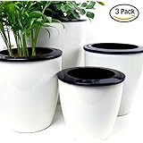 Mkono 3 Pack Self Watering Planter White Flower Pot, M