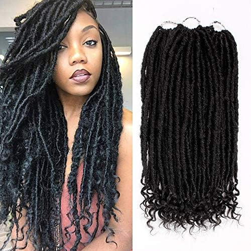 3Pcs/Lot Straight and Curly Faux Locs Goddess Locs Crochet Hair 16Inch Synthetic Crochet Braiding Hair Extensions 24Roots/Pcs(#1B)
