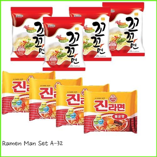 Ramen Man Set A-32 (Koko men x4 , Jin Ramen Spicy x4) 라면만 세트 A-32 (꼬꼬면 x4, 진라면 매운맛 x4)